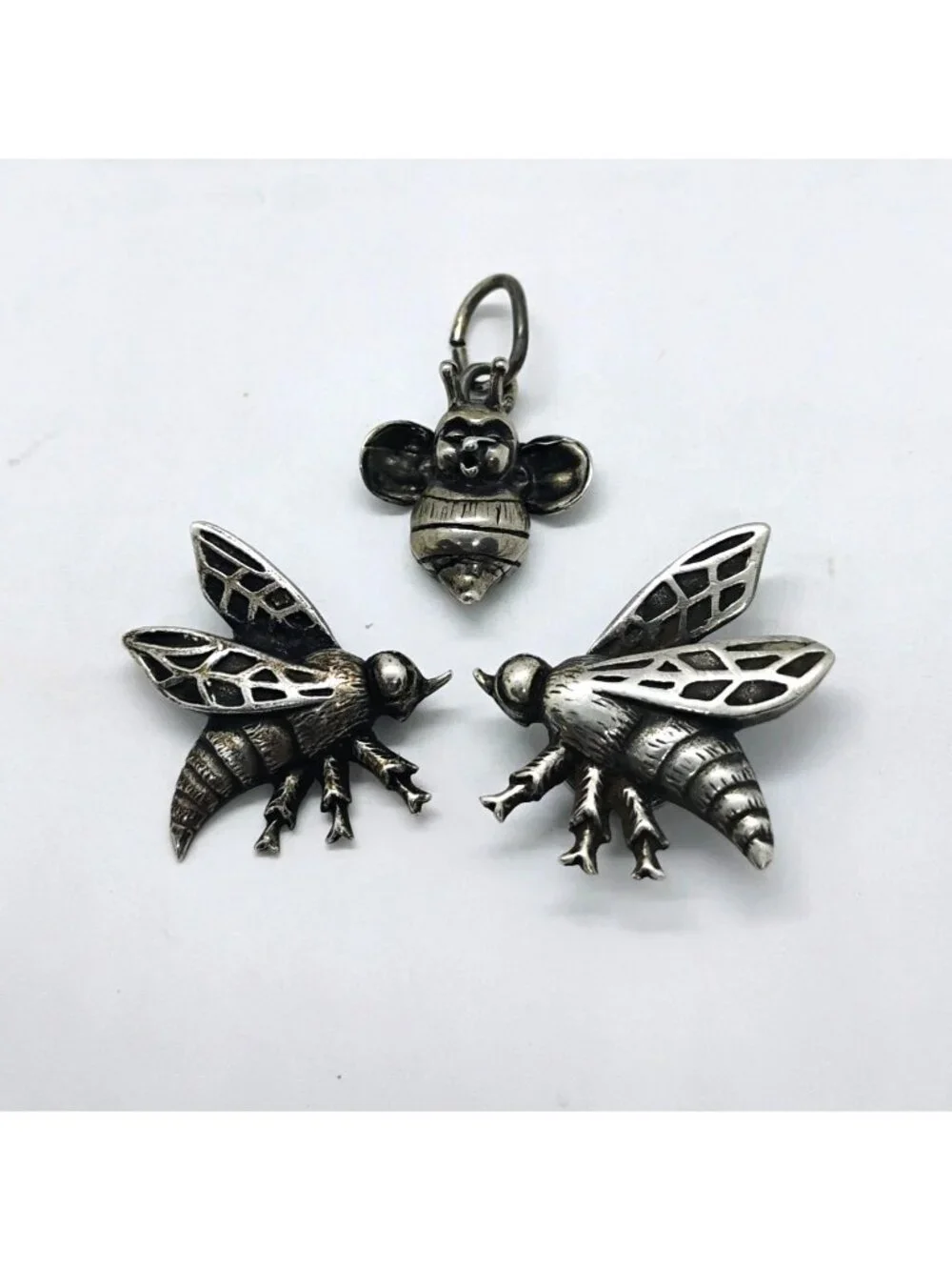 Vtg Sterling Silver Bee Wasp Jewelry Lot Pendant Brooch/Pin Pocket/Shoe Charm